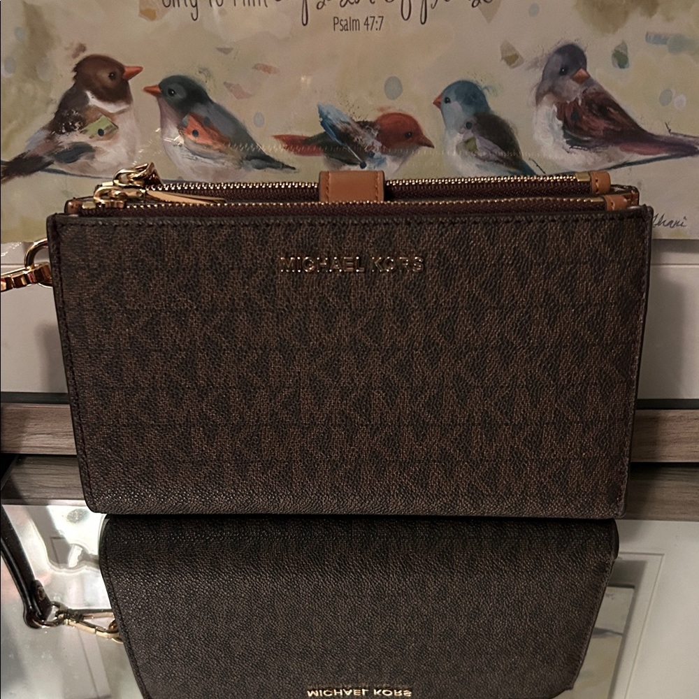 Michael Kors Dark Brown Wristlet with Gold Accents